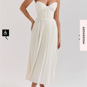 House of CB Amorata White Pleated Midi Dress